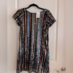 Multicolored sequins mini dress. Vertical pattern is very slimming!